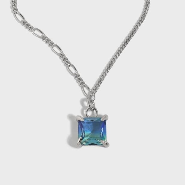 Geometric Colourful Radiant CZ 925 Sterling Silver Necklace