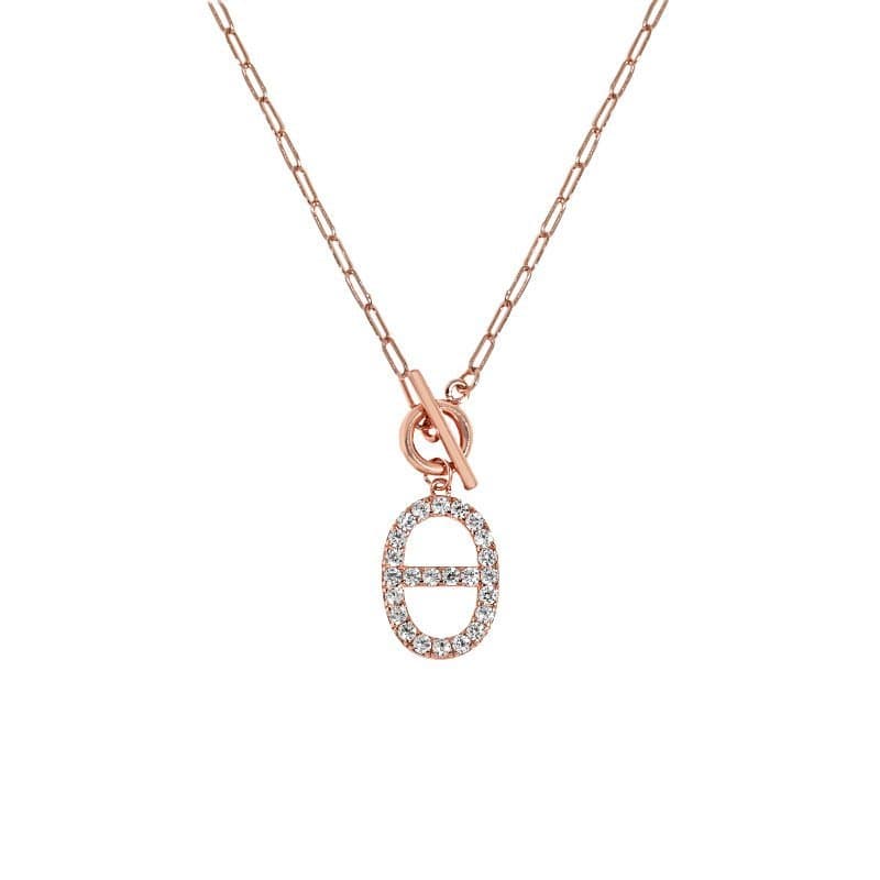 Geometric CZ Hollow Oval Pig Nose OT 925 Sterling Silver Necklace