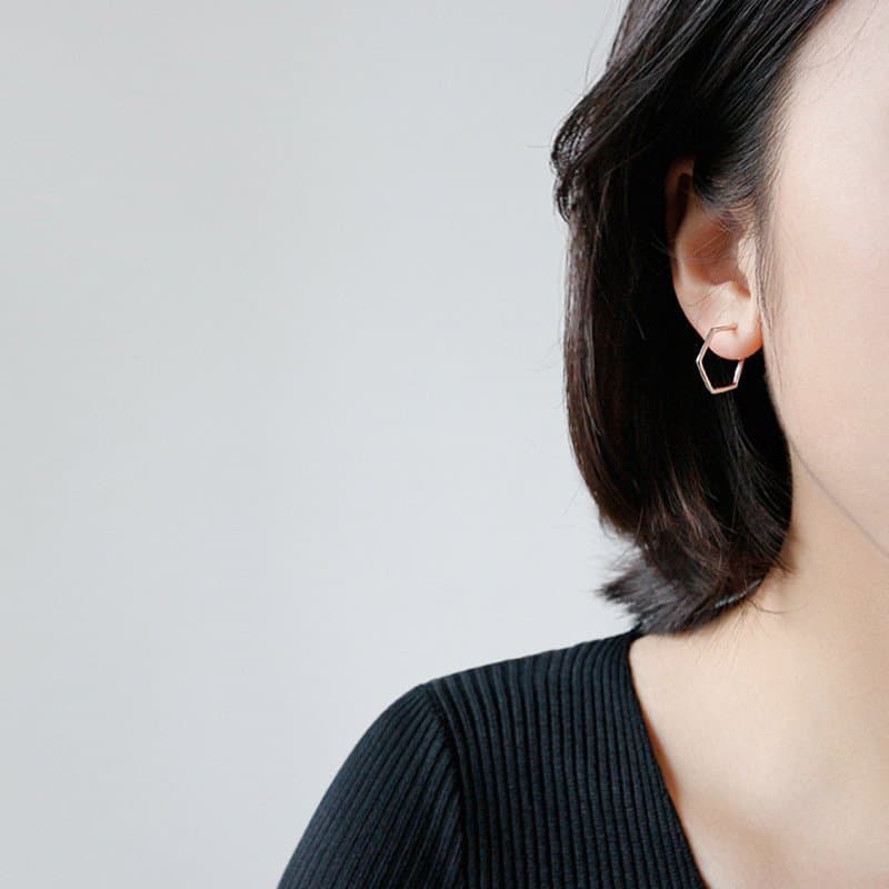 Geometric Hollow Hexagon 925 Sterling Silver Hoop Earrings