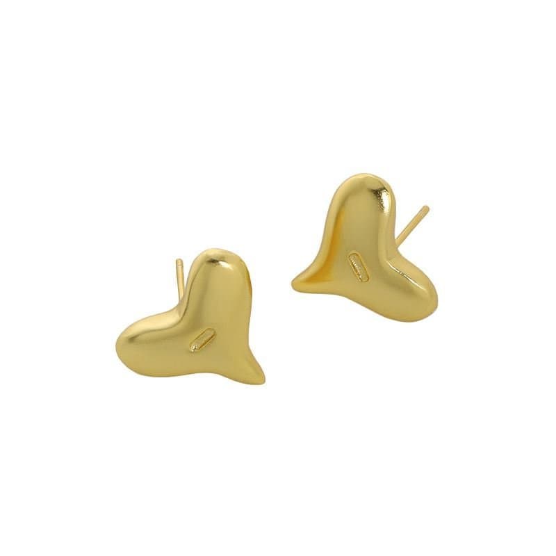 Geometric Irregular Big Heart 925 Sterling Silver Stud Earrings