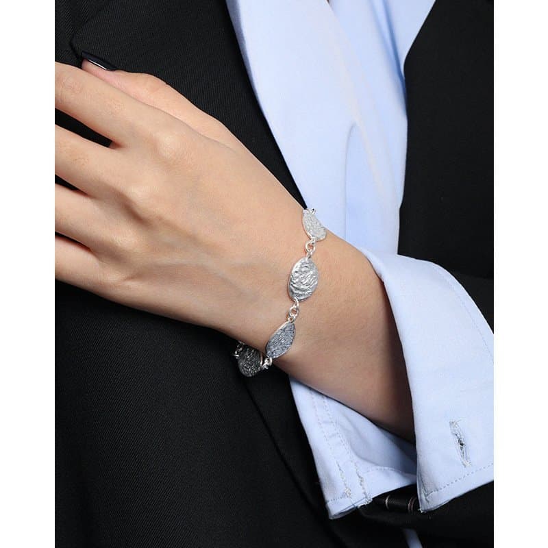 Geometric Irregular Leaves 925 Sterling Silver Bracelet