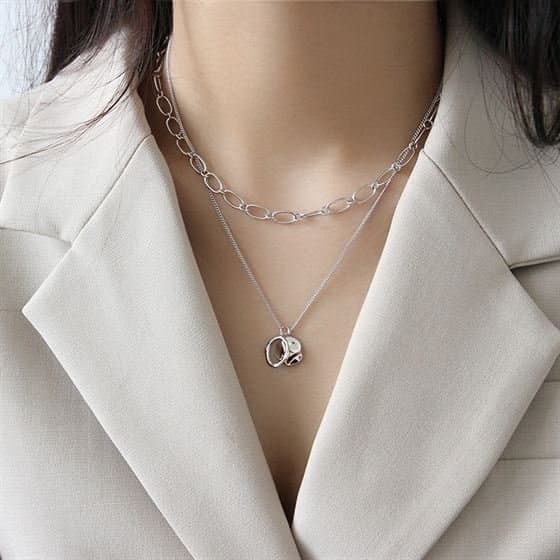 Geometric Irregular Round Circle 925 Sterling Silver Necklace