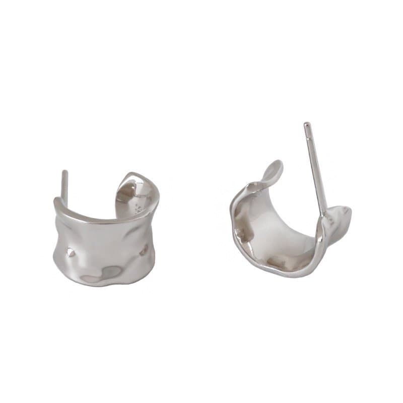 Geometric Irregular Wide C Shape 925 Sterling Silver Stud Earrings