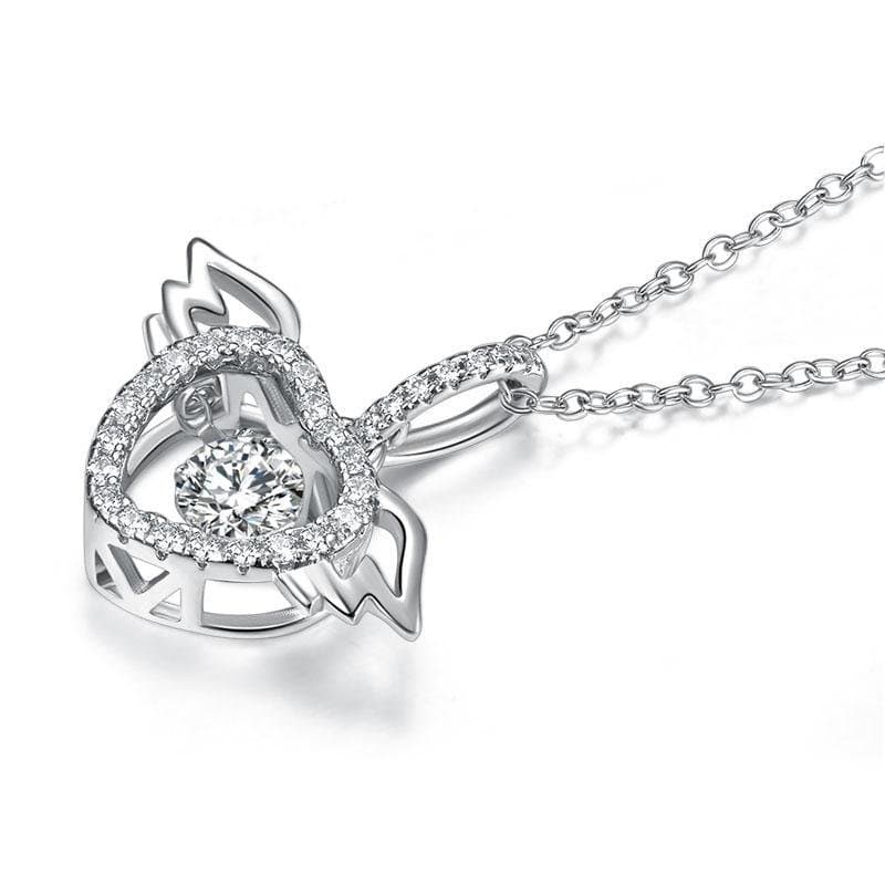 Heart Angel Wing Dancing Stone Pendant Necklace