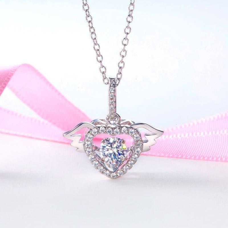 Heart Angel Wing Dancing Stone Pendant Necklace