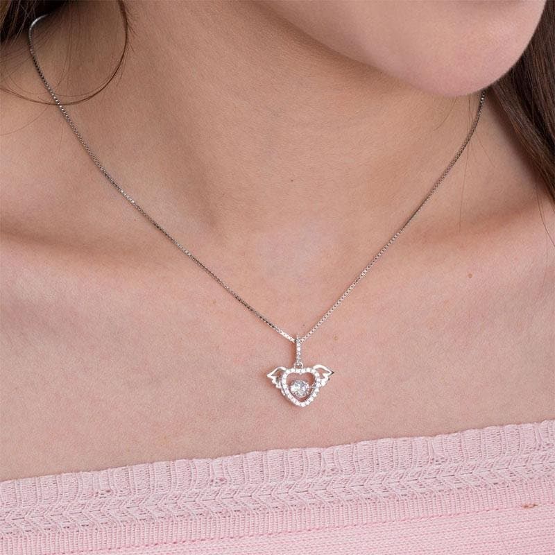 Heart Angel Wing Dancing Stone Pendant Necklace