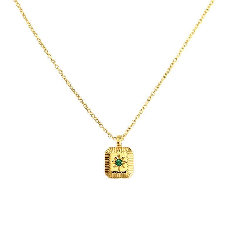 Geometric Square CZ Octagonal Star 925 Sterling Silver Necklace