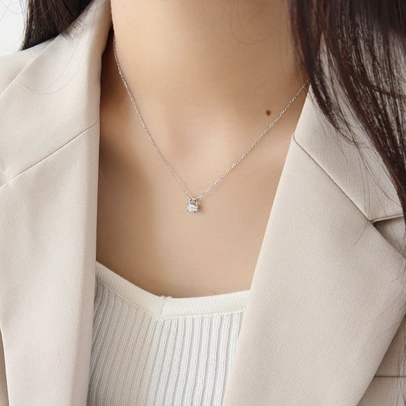 CZ Lock Fashion 925 Sterling Silver Necklace