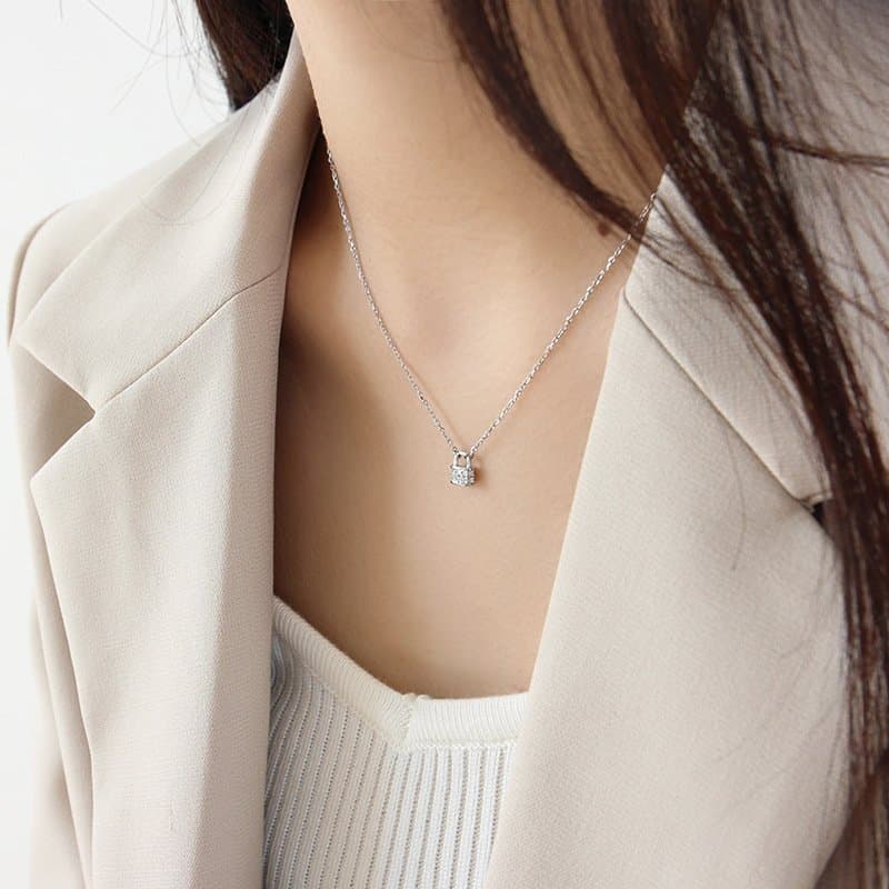 CZ Lock Fashion 925 Sterling Silver Necklace