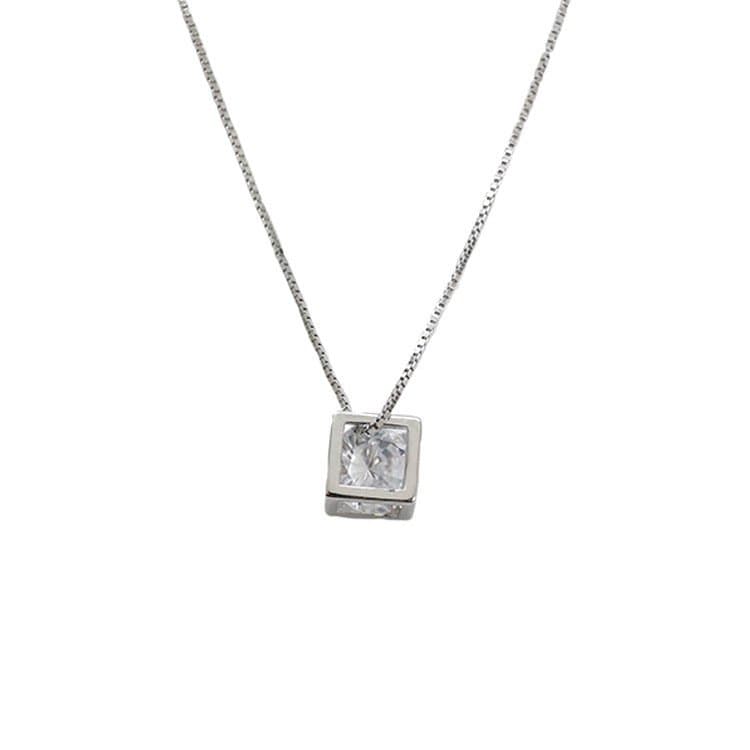 Geometric CZ Magic Cube Hollow 925 Sterling Silver Necklace