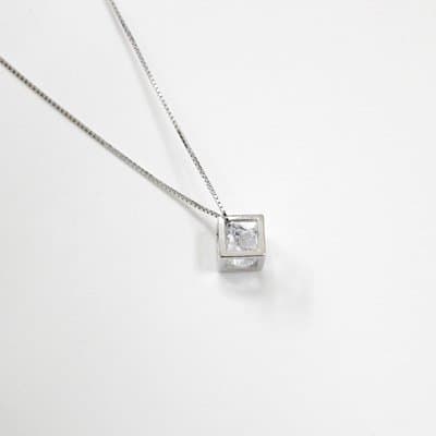 Geometric CZ Magic Cube Hollow 925 Sterling Silver Necklace
