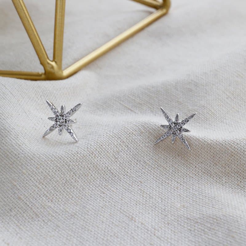 Girl CZ Cross Stars 925 Sterling Silver Stud Earrings