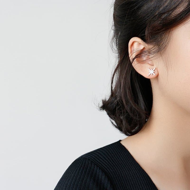 Girl CZ Cross Stars 925 Sterling Silver Stud Earrings