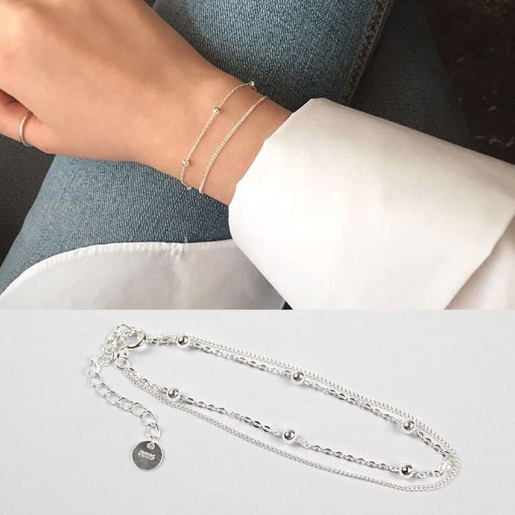 Double Layer Bead Chain 925 Sterling Silver Bracelet