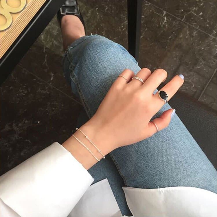 Double Layer Bead Chain 925 Sterling Silver Bracelet