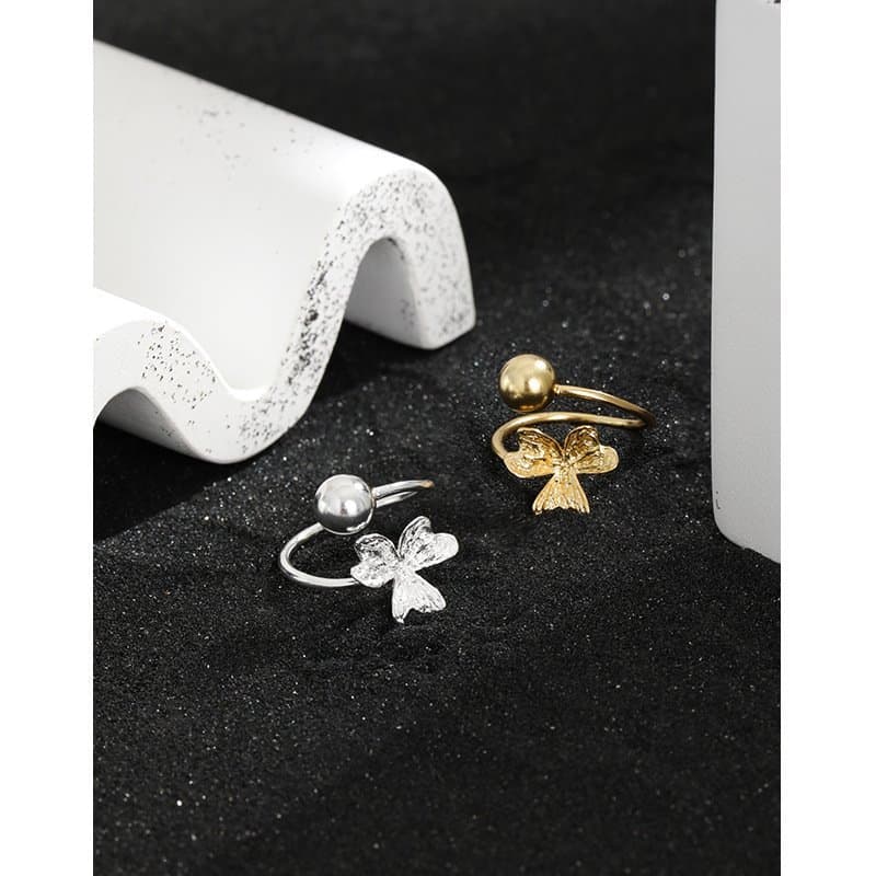 Lucky Leaf Ball 925 Sterling Silver Adjustable Ring