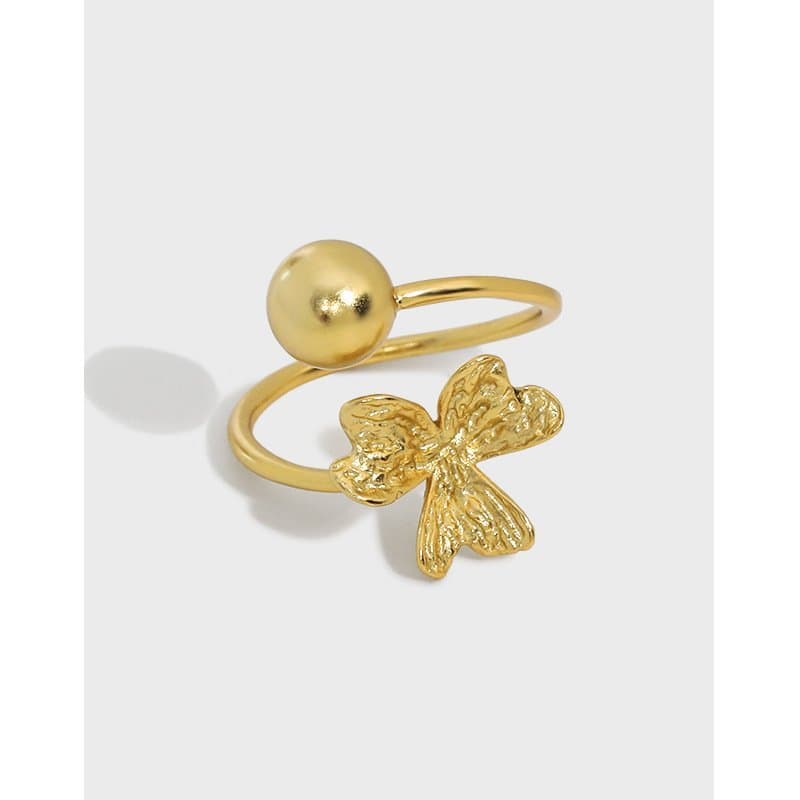 Lucky Leaf Ball 925 Sterling Silver Adjustable Ring
