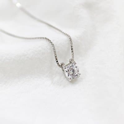 Four Claw Round CZ 925 Sterling Silver Necklace