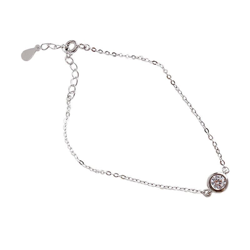 Round CZ Hollow Chain 925 Sterling Silver Bracelet