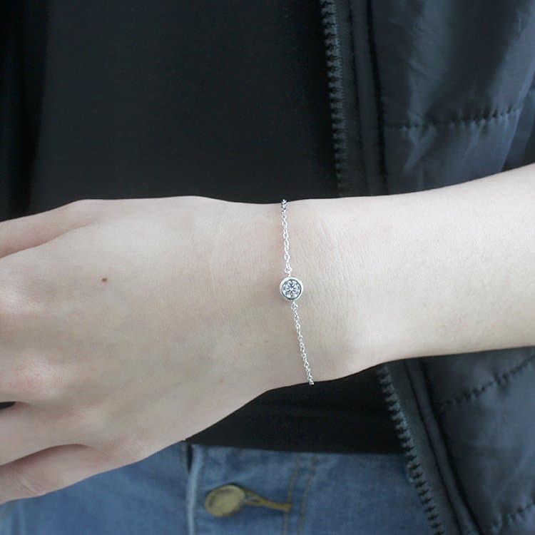 Round CZ Hollow Chain 925 Sterling Silver Bracelet