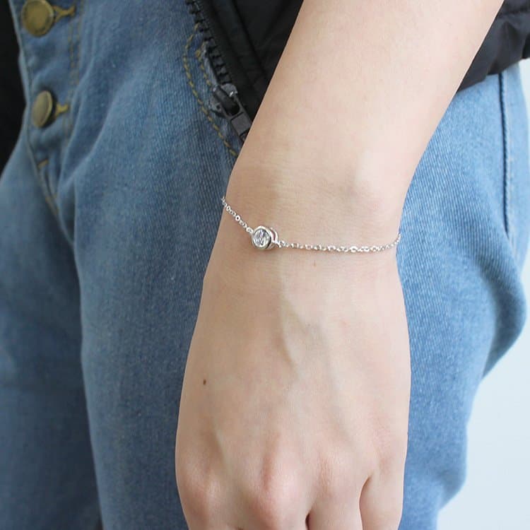 Round CZ Hollow Chain 925 Sterling Silver Bracelet