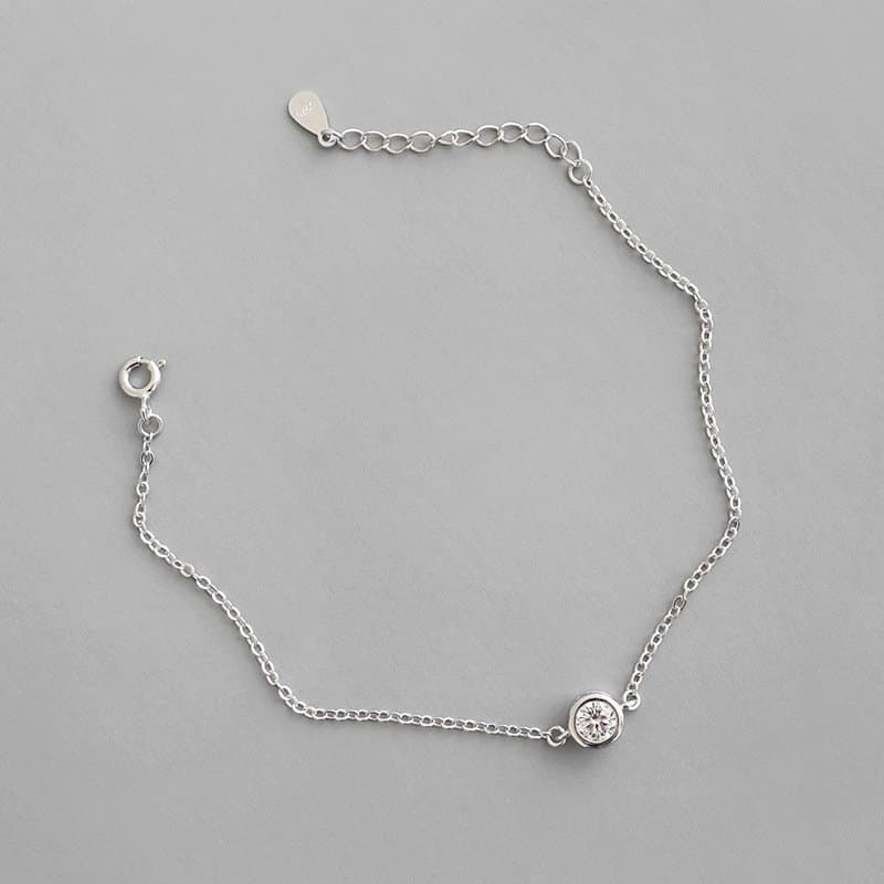 Round CZ Hollow Chain 925 Sterling Silver Bracelet
