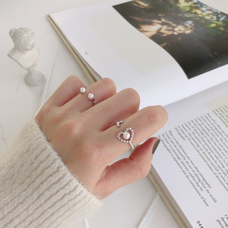 Twisted Two Shell Pearls 925 Sterling Silver Adjustable Ring