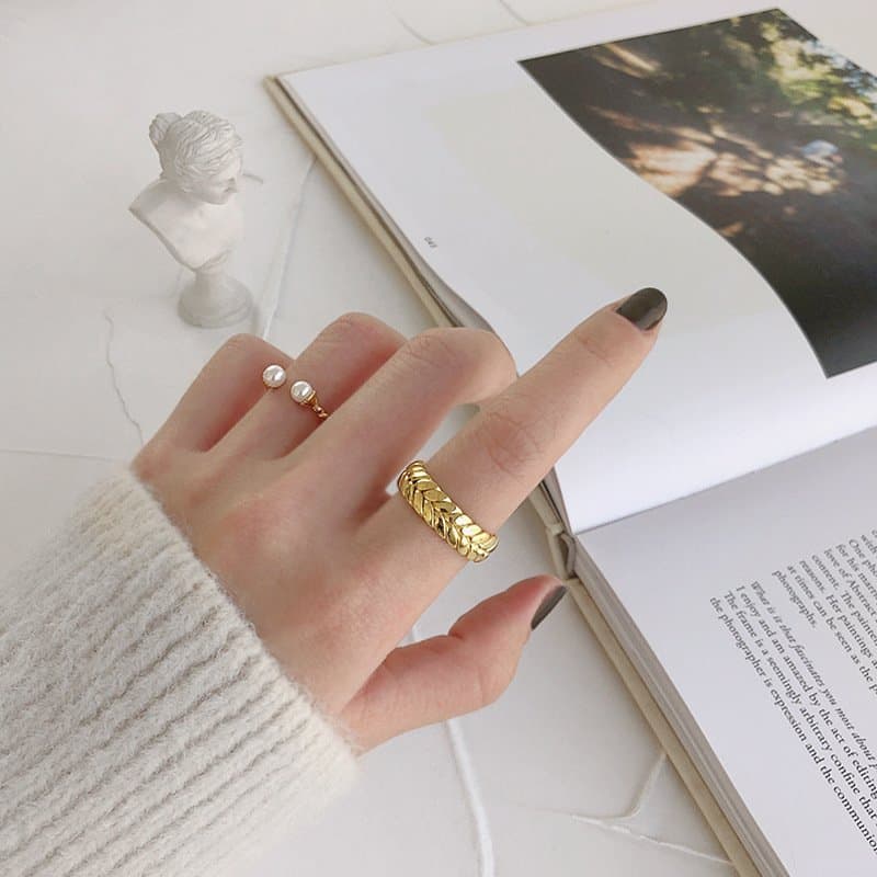 Twisted Two Shell Pearls 925 Sterling Silver Adjustable Ring