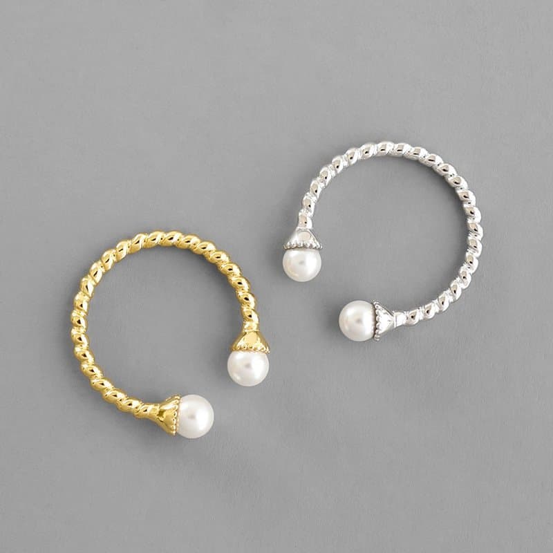 Twisted Two Shell Pearls 925 Sterling Silver Adjustable Ring