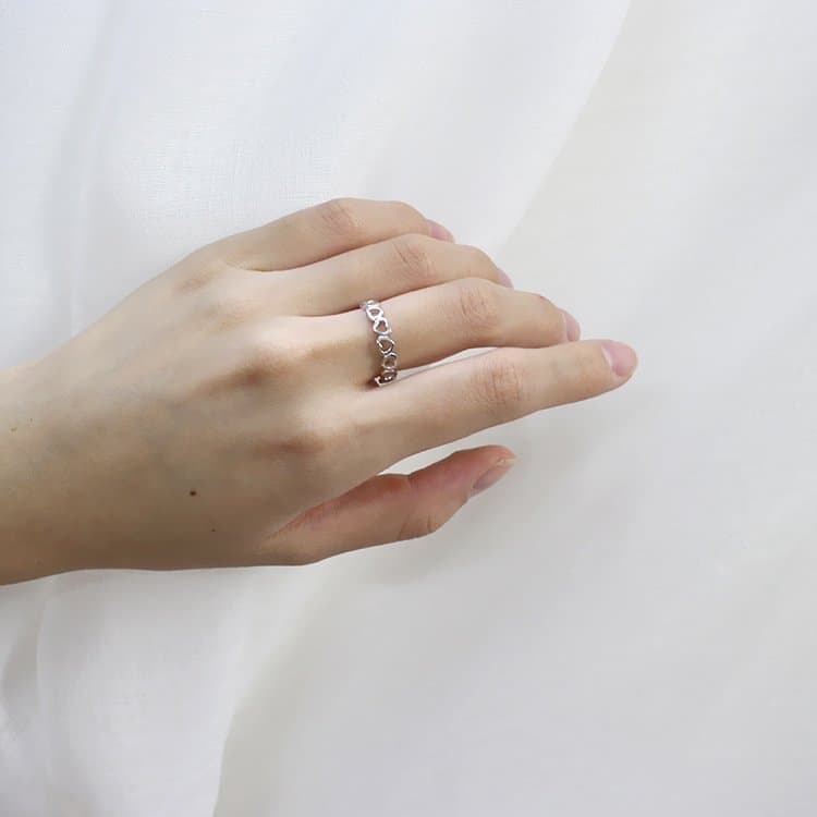Hollow Heart In Heart 925 Sterling Silver Adjustable Ring