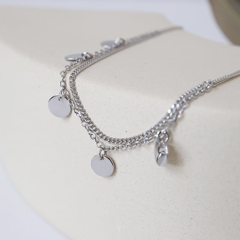 Double Layer Sequins 925 Sterling Silver Anklet
