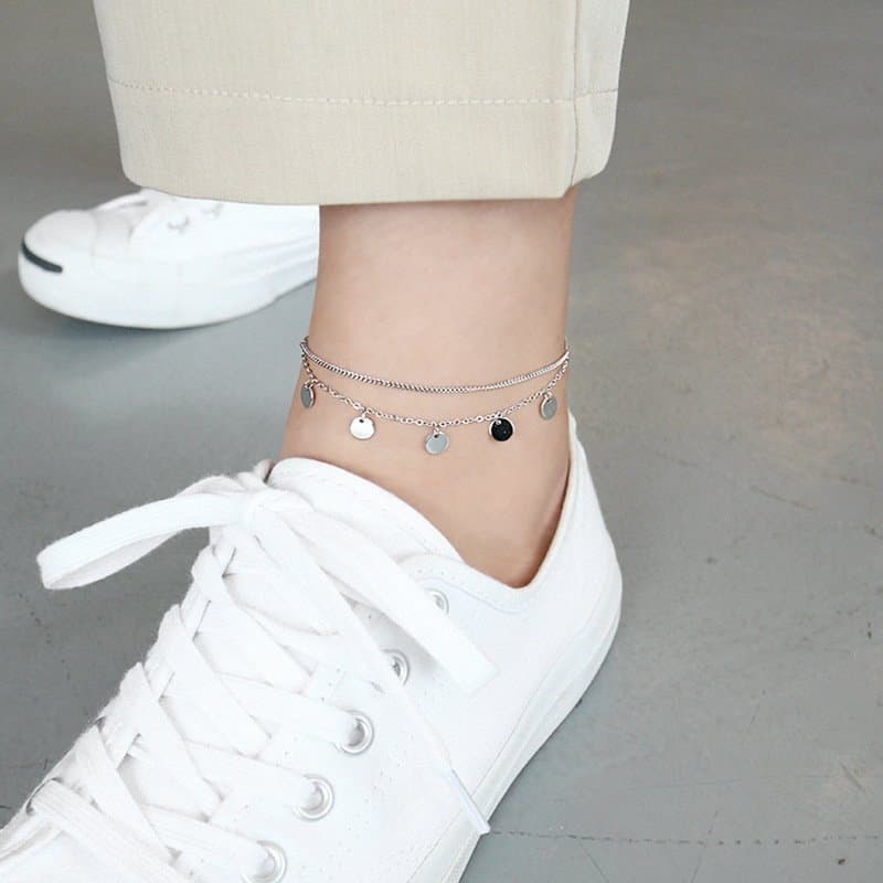 Double Layer Sequins 925 Sterling Silver Anklet