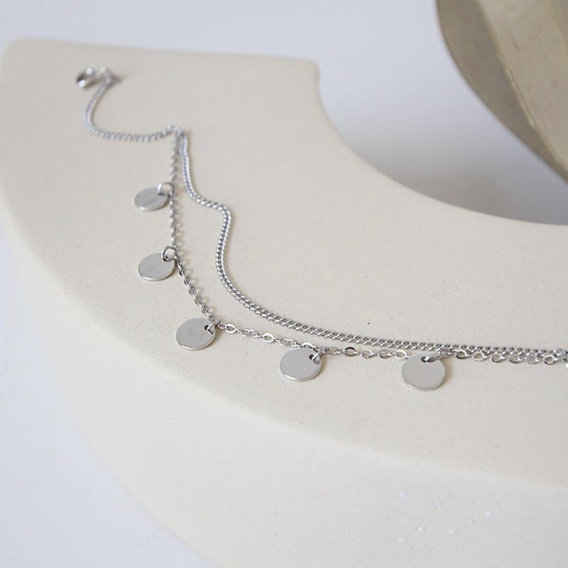 Double Layer Sequins 925 Sterling Silver Anklet