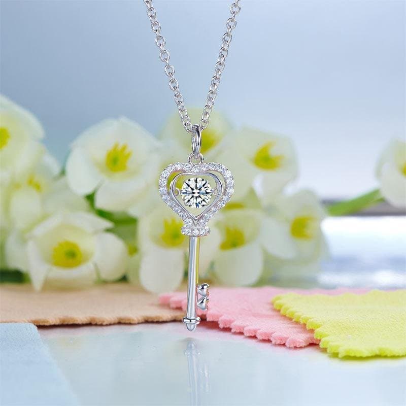 Key Heart Dancing Stone Kids Pendant Necklace