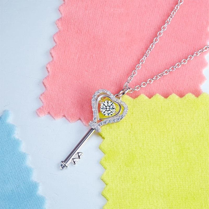 Key Heart Dancing Stone Kids Pendant Necklace