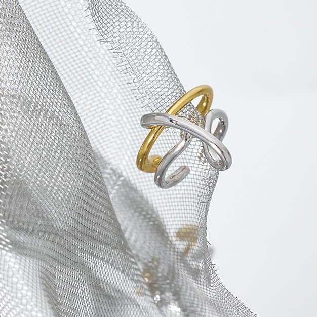 Messy Lines Cross 925 Sterling Silver Adjustable Ring