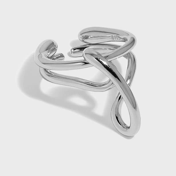 Messy Lines Cross 925 Sterling Silver Adjustable Ring