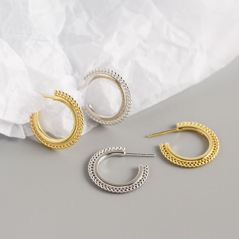 Minimalism Beads Circle 925 Sterling Silver Hoop Earrings