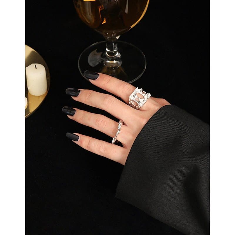 Minimalist Geometric Hollow 925 Sterling Silver Adjustable Ring