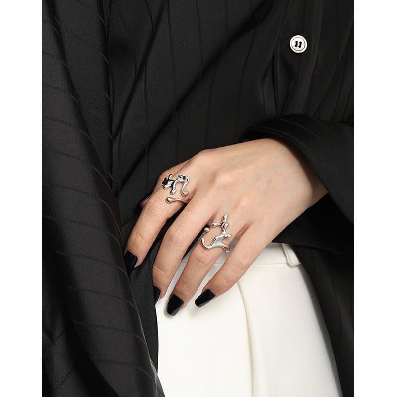 Minimalist Irregular Flowing Lava 925 Sterling Silver Adjustable Ring