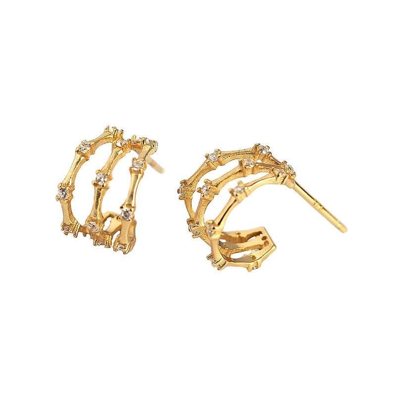 CZ C Shape Slub 925 Sterling Silver Stud Earrings