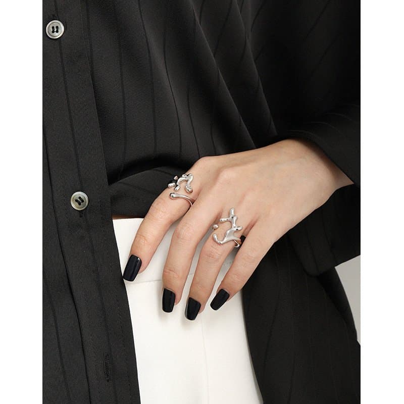 Irregular Lava Flame 925 Sterling Silver Adjustable Ring
