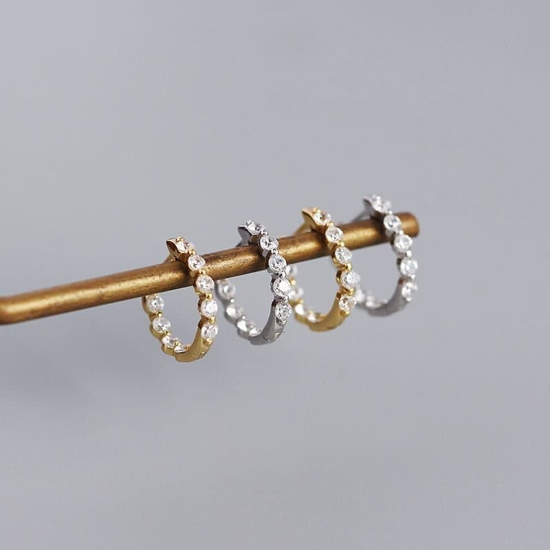 CZ Circle 925 Sterling Silver Huggie Hoop Earrings