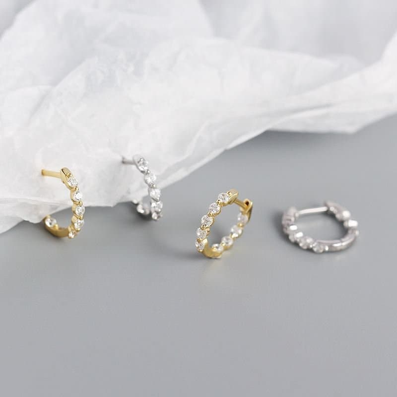CZ Circle 925 Sterling Silver Huggie Hoop Earrings