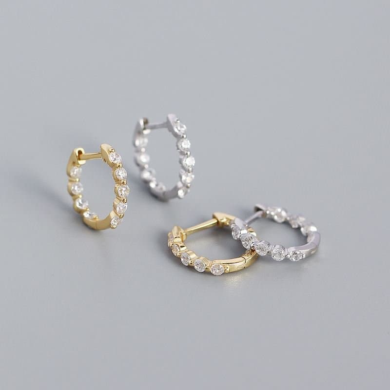 CZ Circle 925 Sterling Silver Huggie Hoop Earrings