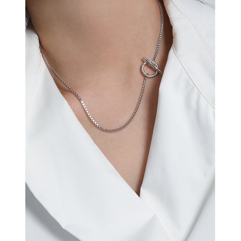 Box Chain OT Drop 925 Sterling Silver Necklace
