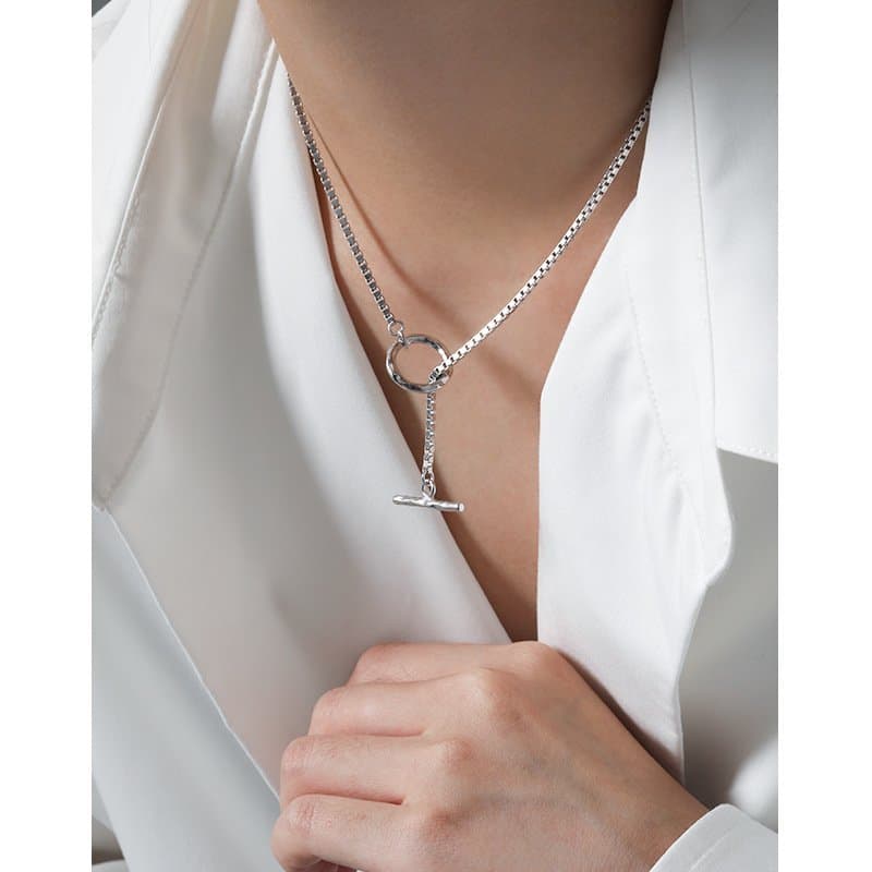 Box Chain OT Drop 925 Sterling Silver Necklace