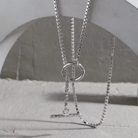Box Chain OT Drop 925 Sterling Silver Necklace
