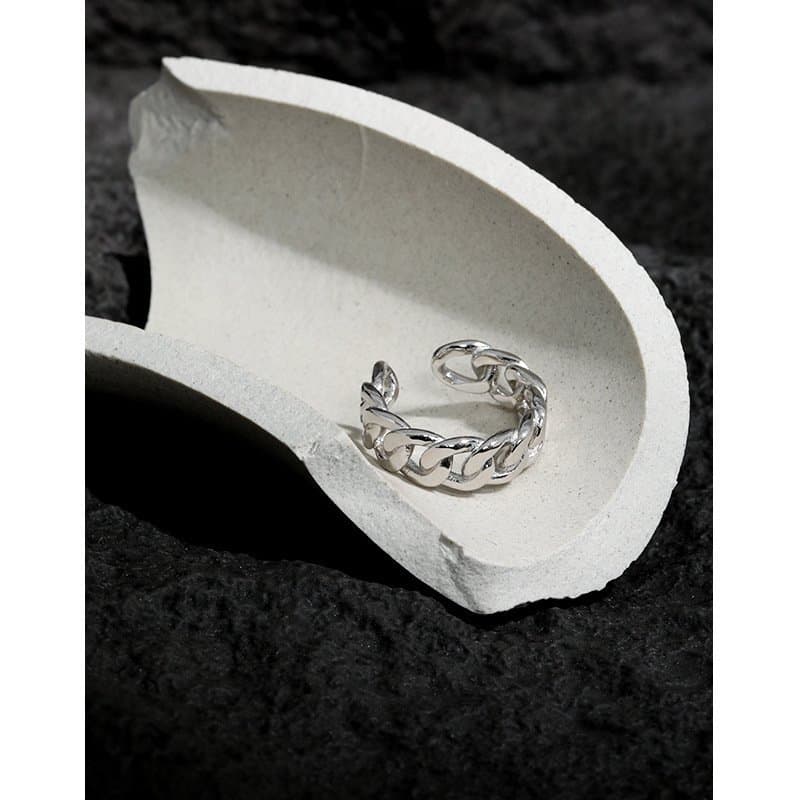 Hollow Twisted Chain 925 Sterling Silver Adjustable Ring