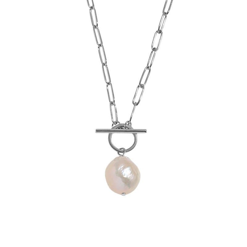 Irregular Natural Pearl Hollow Chain 925 Sterling Silver Necklace